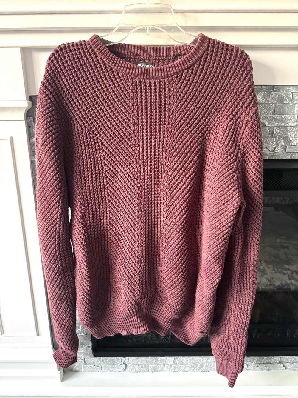 Buffalo David Bitton Men's Wafron Knit Crewneck Sweater Mauve/Wine/Burgandy